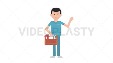 White Male Nurse Holding Toolbox Stock Animation