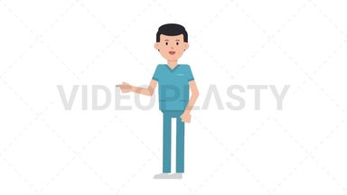 White Male Nurse Pointing Left Stock Animation