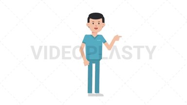 White Male Nurse Pointing Right Stock Animation
