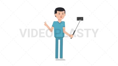 White Male Nurse Selfie Stick Stock Animation