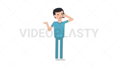 White Male Nurse Talking on the Phone Angry Stock Animation