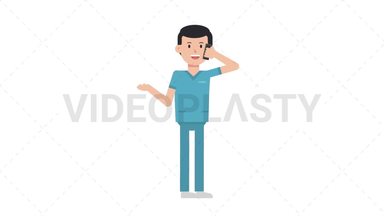 White Male Nurse Talking on the Phone Happy Stock Animation