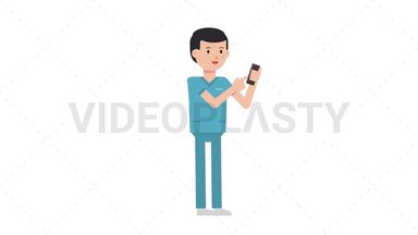 White Male Nurse Using Phone Stock Animation