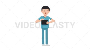 White Male Nurse Using Tablet Happy Stock Animation