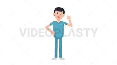 White Male Nurse Waving Stock Animation
