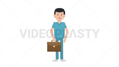 White Male Nurse Waving with Briefcase Stock Animation