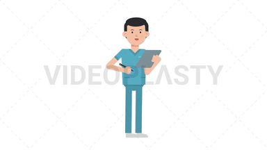 White Male Nurse Writing on Clipboard Stock Animation
