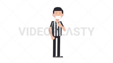 White Male US Referee Face Mask Coughing Stock Animation