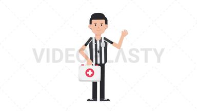 White Male US Referee Holding First Aid Kit Stock Animation