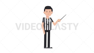 White Male US Referee Holding Pointer Stick Stock Animation