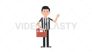 White Male US Referee Holding Toolbox Stock Animation