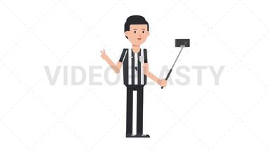 White Male US Referee Selfie Stick Stock Animation
