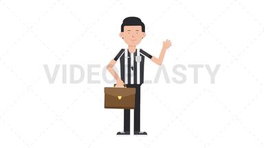 White Male US Referee Waving with Briefcase Stock Animation