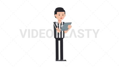 White Male US Referee Writing on Clipboard Stock Animation