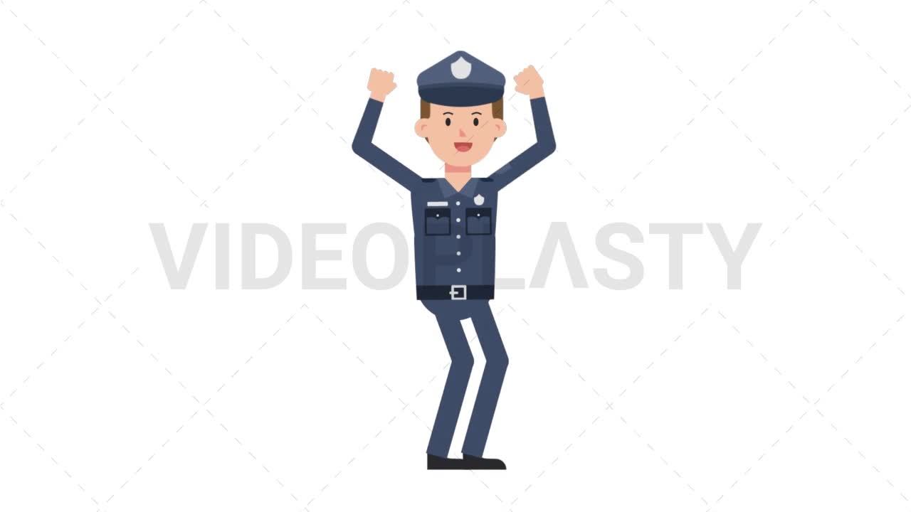 White Policeman Cheer [Royalty-Free Stock Animation] | VideoPlasty