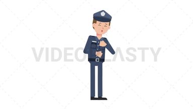 White Policeman Coughing Stock Animation