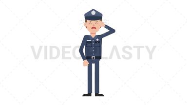White Policeman Crying Stock Animation