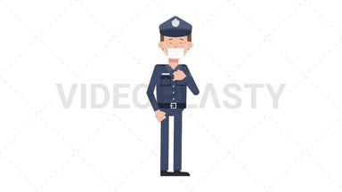 White Policeman Face Mask Coughing Stock Animation