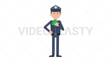 White Policeman Holding Cash Stock Animation