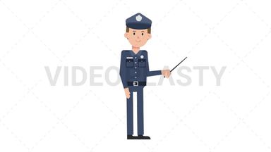 White Policeman Holding Pointer Stick Stock Animation