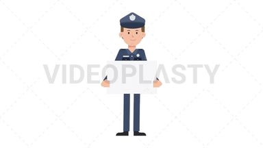 White Policeman Holding Poster Stock Animation