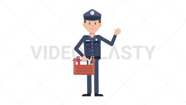 White Policeman Holding Toolbox Stock Animation