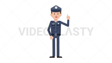 White Policeman Pointing Above Stock Animation