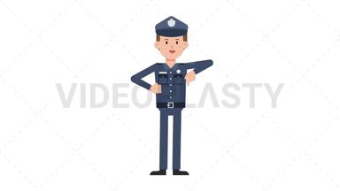 White Policeman Pointing Below Stock Animation