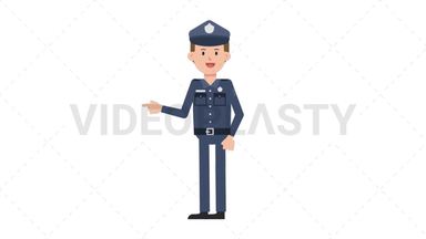 White Policeman Pointing Left Stock Animation