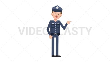 White Policeman Pointing Right Stock Animation