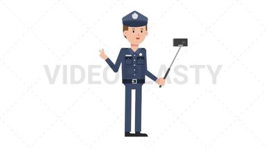 White Policeman Selfie Stick Stock Animation