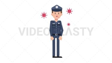 White Policeman Sick with Covid Stock Animation