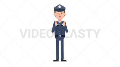 White Policeman Surprised Stock Animation