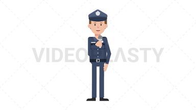 White Policeman Talking on Microphone Stock Animation