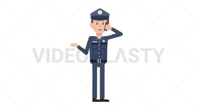 White Policeman Talking on the Phone Happy Stock Animation