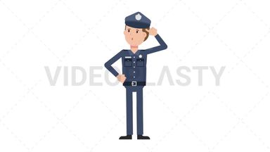 White Policeman Thinking Stock Animation