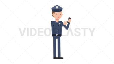 White Policeman Using Phone Stock Animation