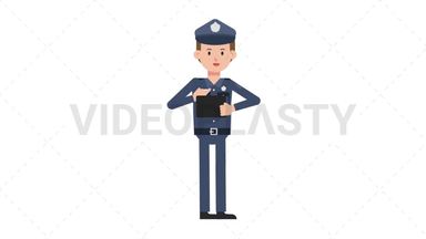 White Policeman Using Tablet Happy Stock Animation