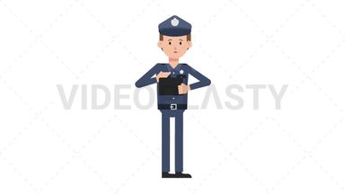 White Policeman Using Tablet Sad Stock Animation