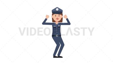 White Policewoman Cheer Stock Animation