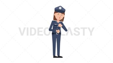 White Policewoman Coughing Stock Animation