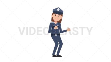 White Policewoman Dancing Stock Animation