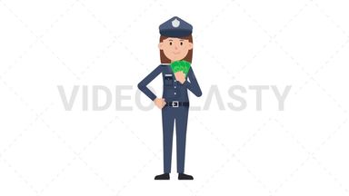 White Policewoman Holding Cash Stock Animation