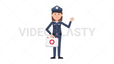 White Policewoman Holding First Aid Kit Stock Animation
