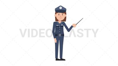 White Policewoman Holding Pointer Stick Stock Animation