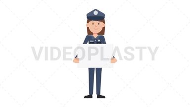 White Policewoman Holding Poster Stock Animation