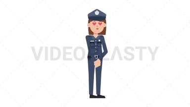White Policewoman In Love Stock Animation