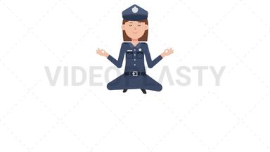 White Policewoman Meditating Stock Animation