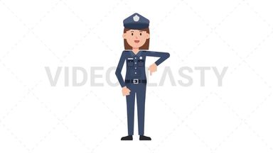 White Policewoman Pointing Below Stock Animation