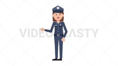 White Policewoman Pointing Left Stock Animation